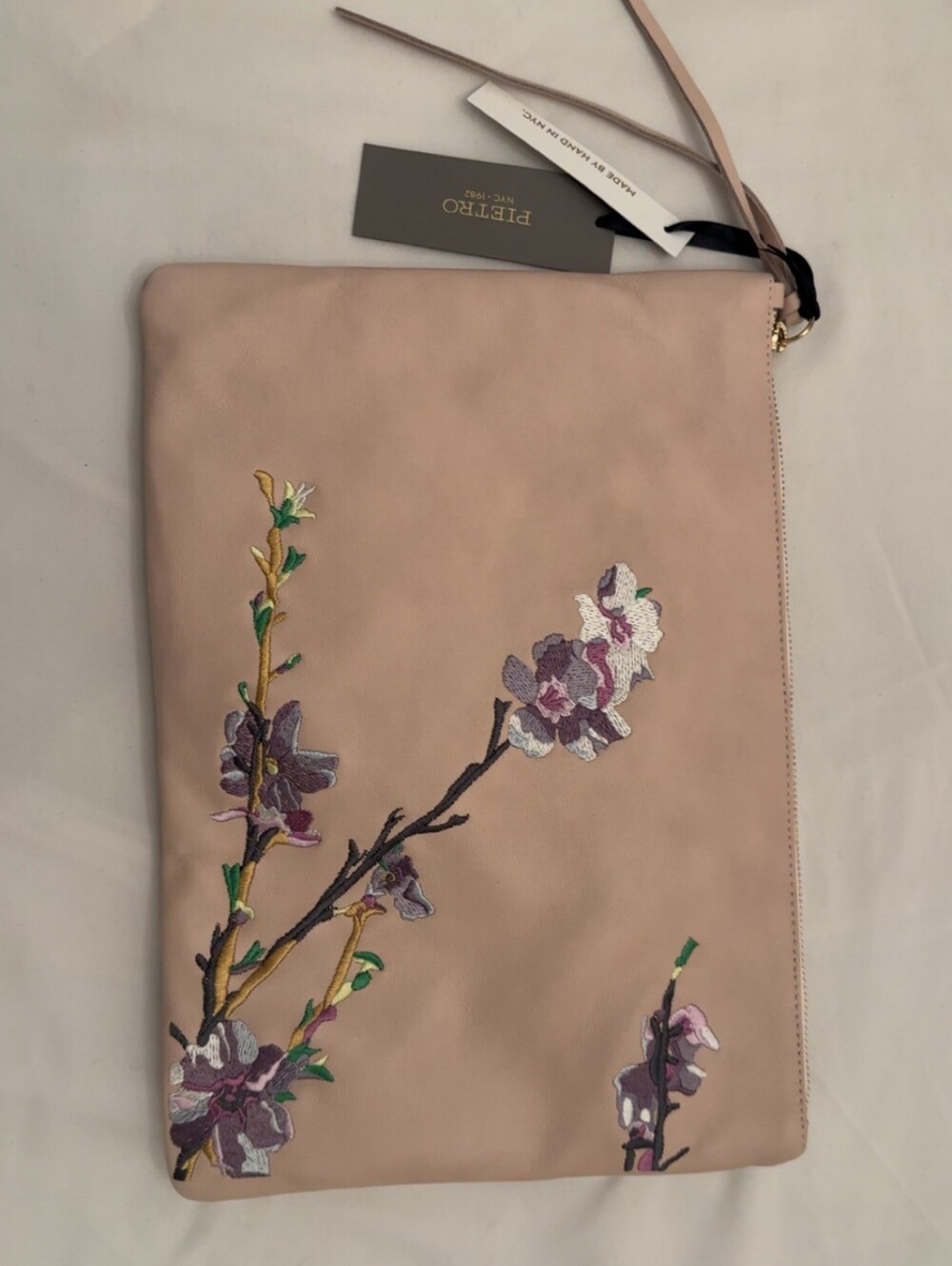 Pietro Italian Leather Crystal Pink Embroidered Clutch